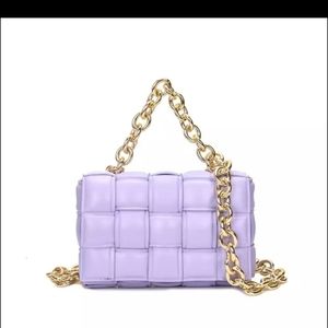 Women crossbody bag flat square padded gold chain